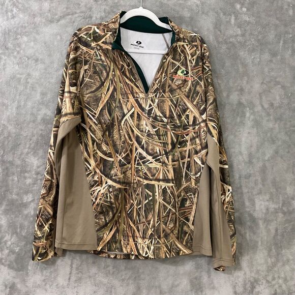 Mossy Oak Blades 1/4 Zip Shirt Men's L Tan Camo Performance Pullover - Picture 3 of 12
